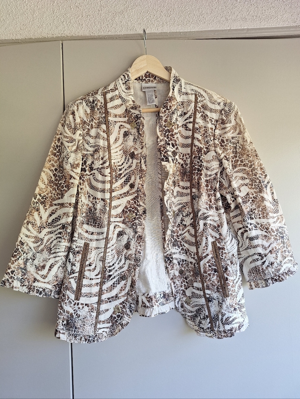 Chico’s Animal Print Linen Jacket NWOT Size 1 (M/8-10)